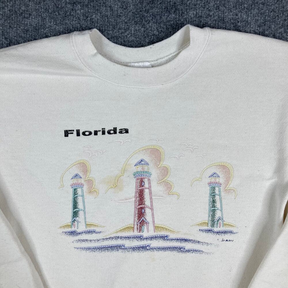 Co Max Sweatshirt Mens Large White Florida Graphic Crewneck Vintage